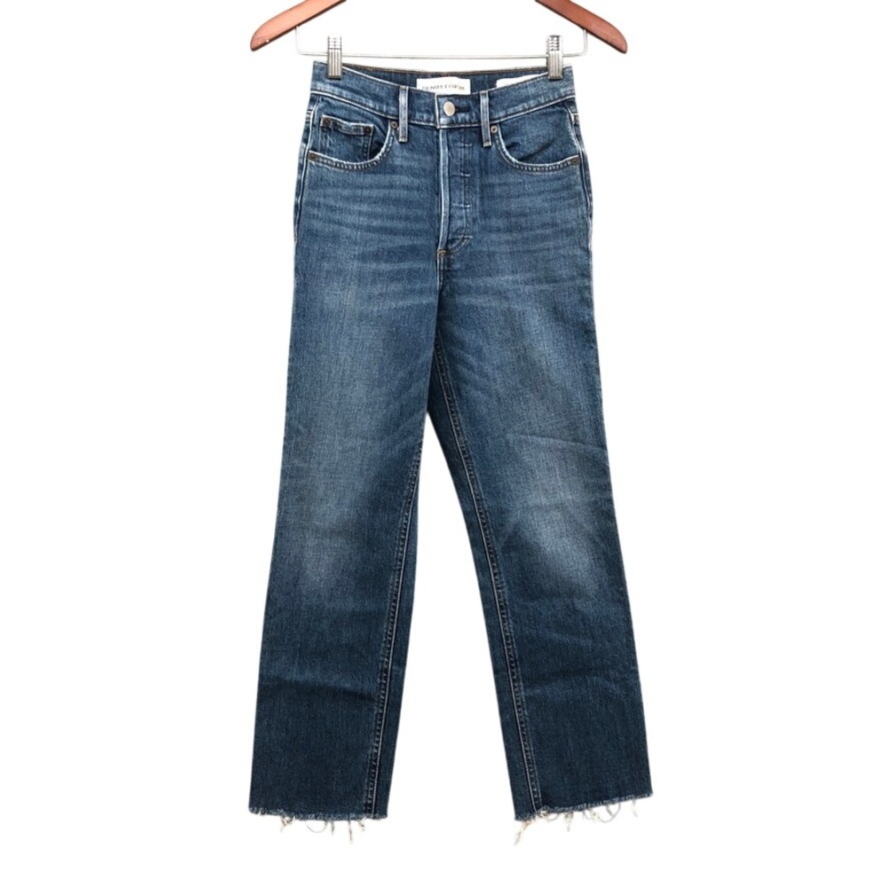 Denim Forum Arlo High Rise Straight Jeans Womens 24 00‎ Blue Raw Hem Button Fly
